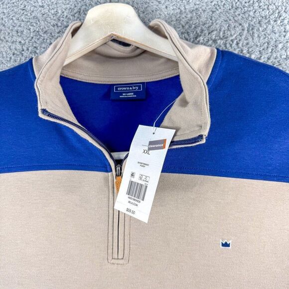 NEW Crown & Ivy 1/4 Zip Sweater Mens XXL Tan Blue Sweatshirt Outdoor NWT $60 - Picture 2 of 13